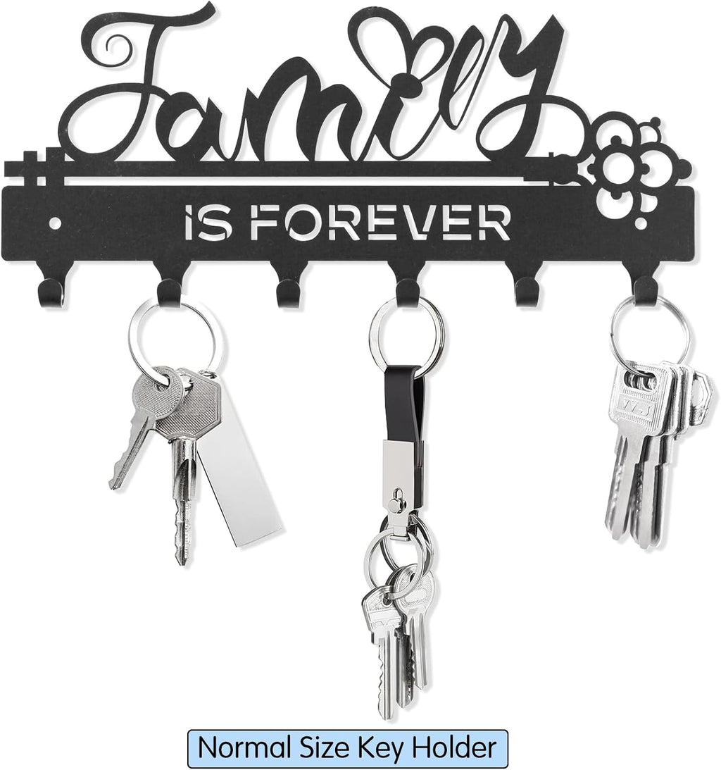 ”Family Is Forever“Key Holder Wall Mounted, Black Metal, Size:11x4.84inches