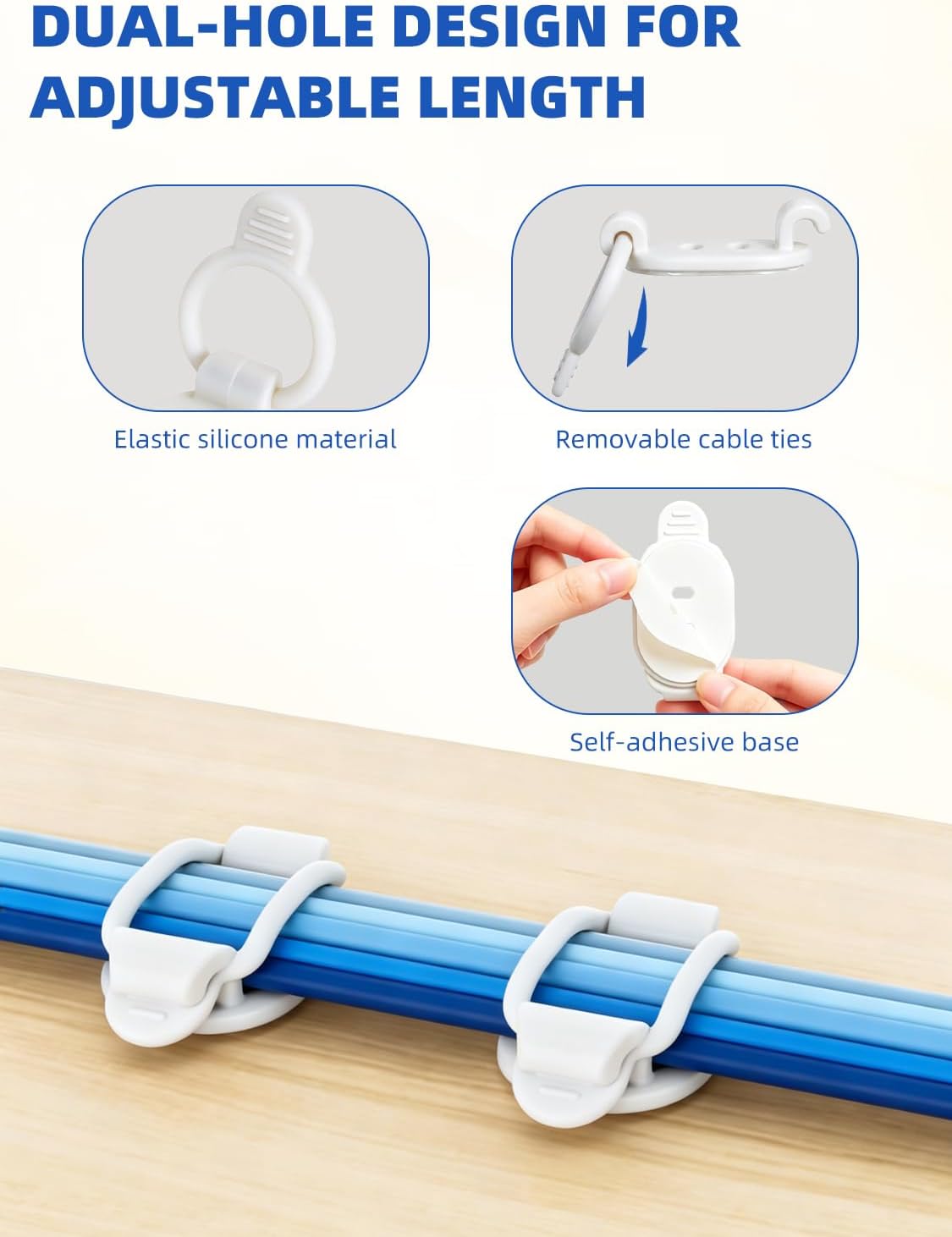 10 Pack Adhesive Cable Clips, Adjustable Cable Management Clips White