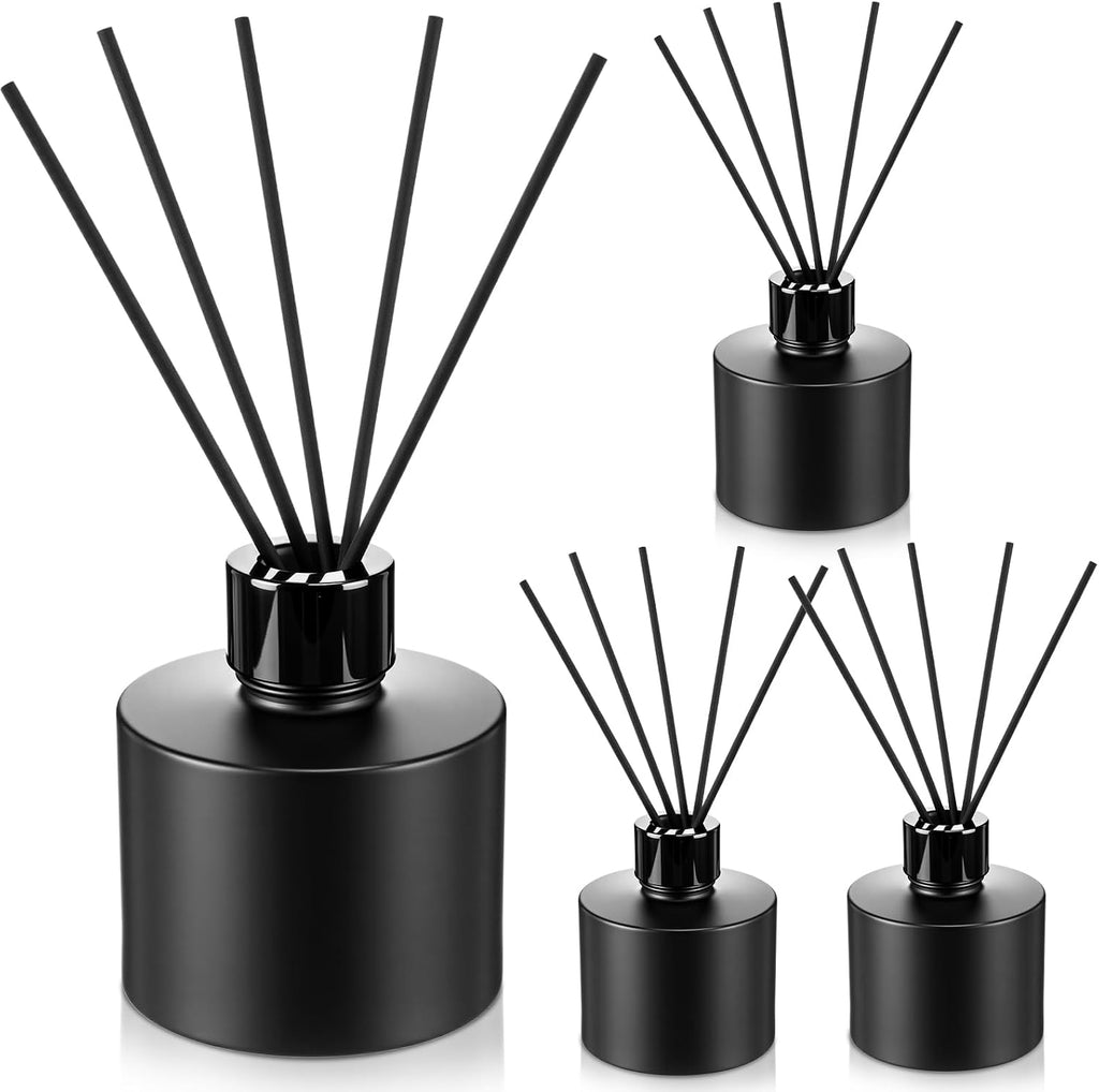 Chunful 4 Set Reed Diffuser Bottles, 100ml Glass Jars with Stick, Black