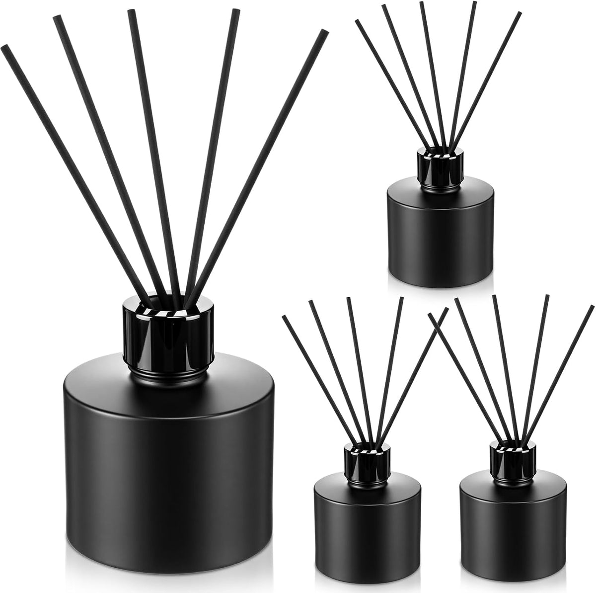Chunful 4 Set Reed Diffuser Bottles, 100ml Glass Jars with Stick, Black