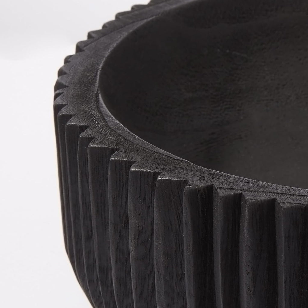 DN DECONATION Wooden Decorative Bowl, 9.84” Black Wood Fruit Bowl for Table