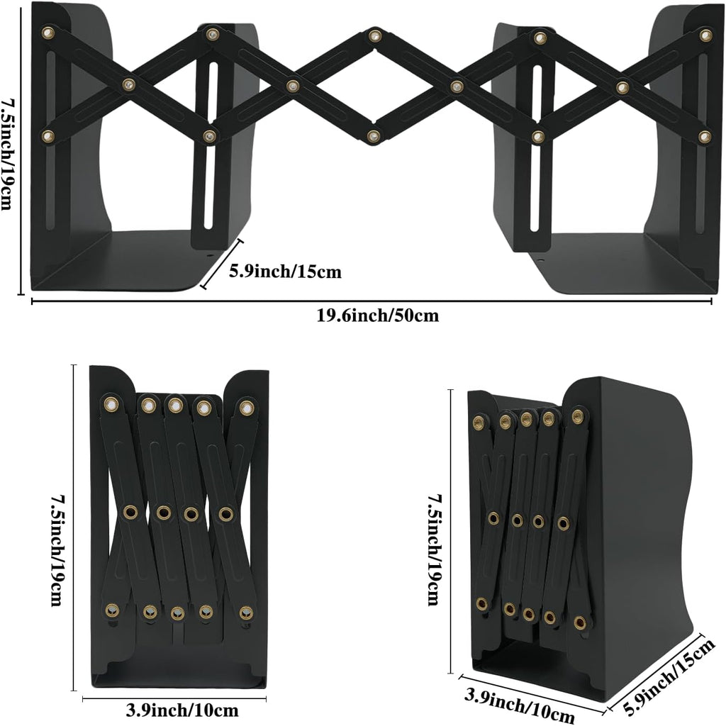 Ysenchan Heavy-Duty Adjustable Metal Bookends - Non-Slip Bookshelf Organizer for Desks, Decorative Book Holder for Magazines & Heavy Books