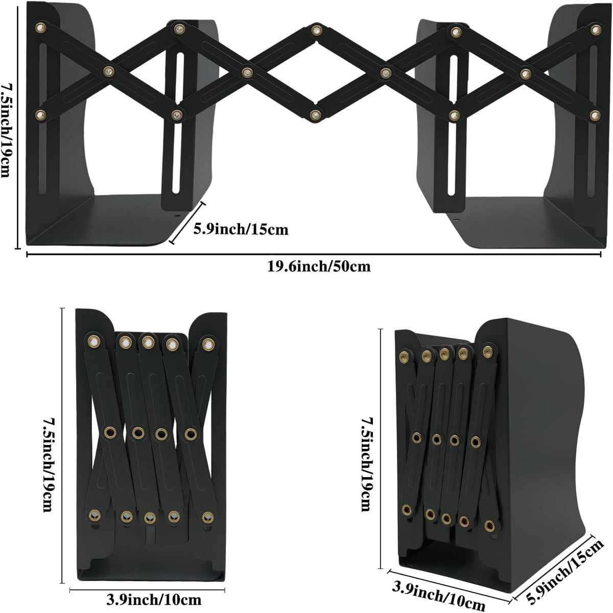 Ysenchan Heavy-Duty Adjustable Metal Bookends - Non-Slip Bookshelf Organizer for Desks, Decorative Book Holder for Magazines & Heavy Books