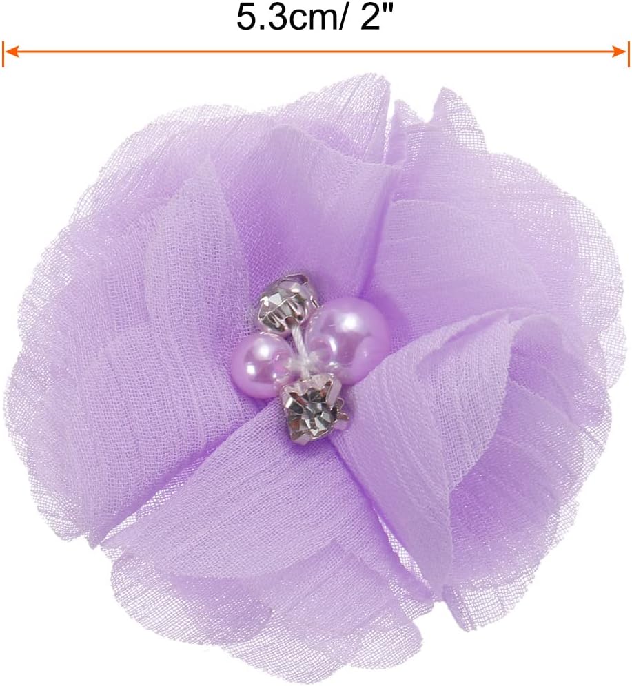 MECCANIXITY Artificial Rhinestone Chiffon Flower Heads, Light Purple Faux Flowers 2 Inch for DIY Craft Wedding and Party Decoration Pack of 30