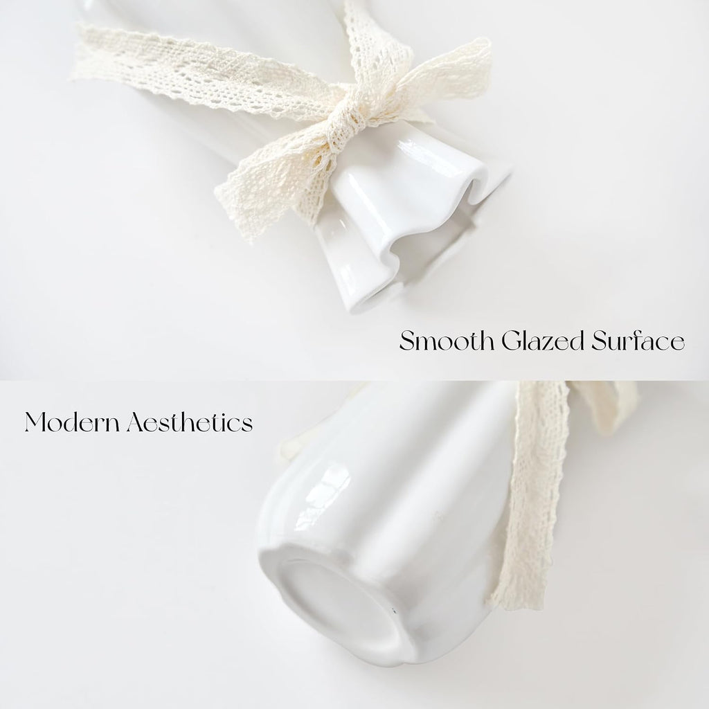 White Ceramic Flower Vase, 8 in Modern Decorative Vases for Home Decor