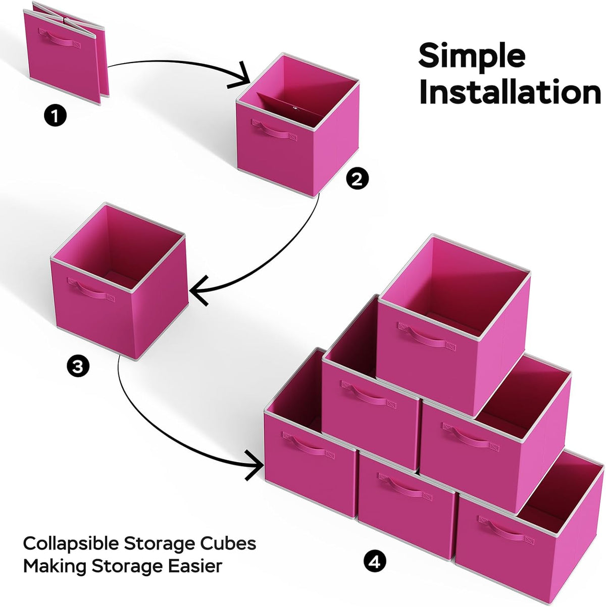 MAX Houser 6 Pack Foldable Fabric Storage Bins with Dual Handles, Pink