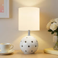 Small Table Lamp,14" White Ceramic Bedside Lamp for Girls Kids Bedroom,Dorm