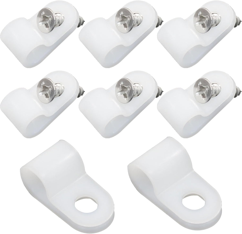 120 Pcs White R-Type Cable Clamp, 1/4 Inch