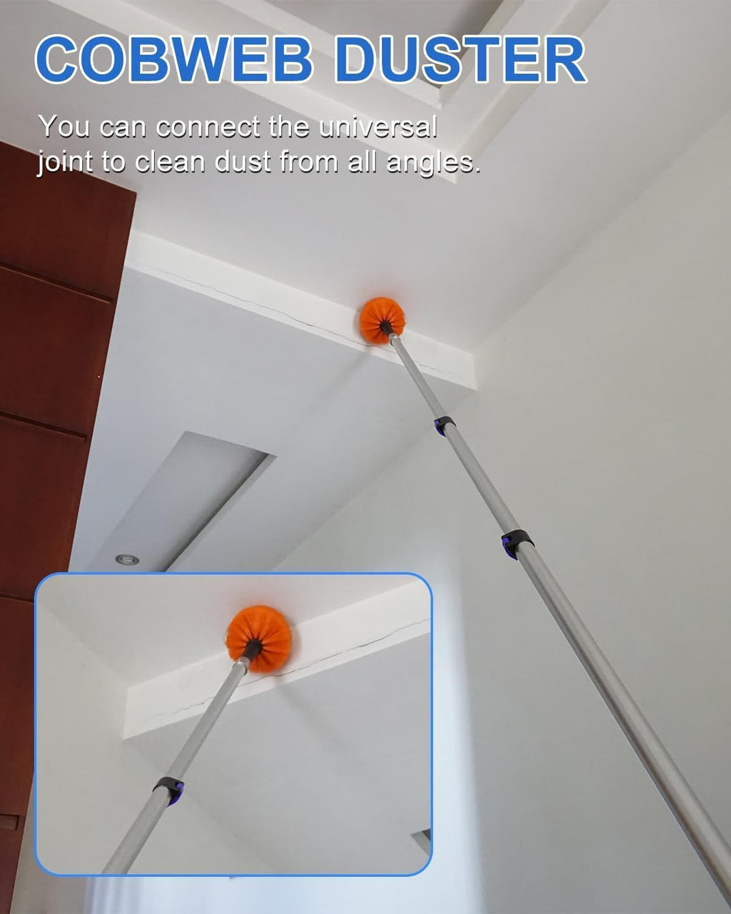 26 Foot High Reach Duster Kit with 5-19 ft Telescoping Extension Pole, High Ceiling Duster, Cobweb Duster, Window Squeegee, Feather Duster, Outdoor & Indoor Extendable Duster Cleaning Kit
