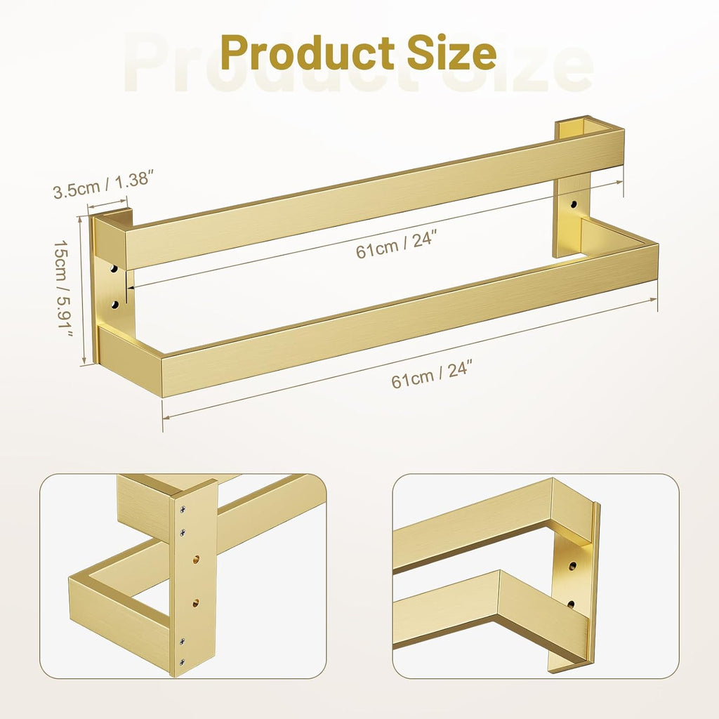 Double Towel Bar,Towel Rack for Bathroom Stainless Steel Wall-Mounted Bathroom Hardware Brushed Gold 24 Inch Bathroom Accessories