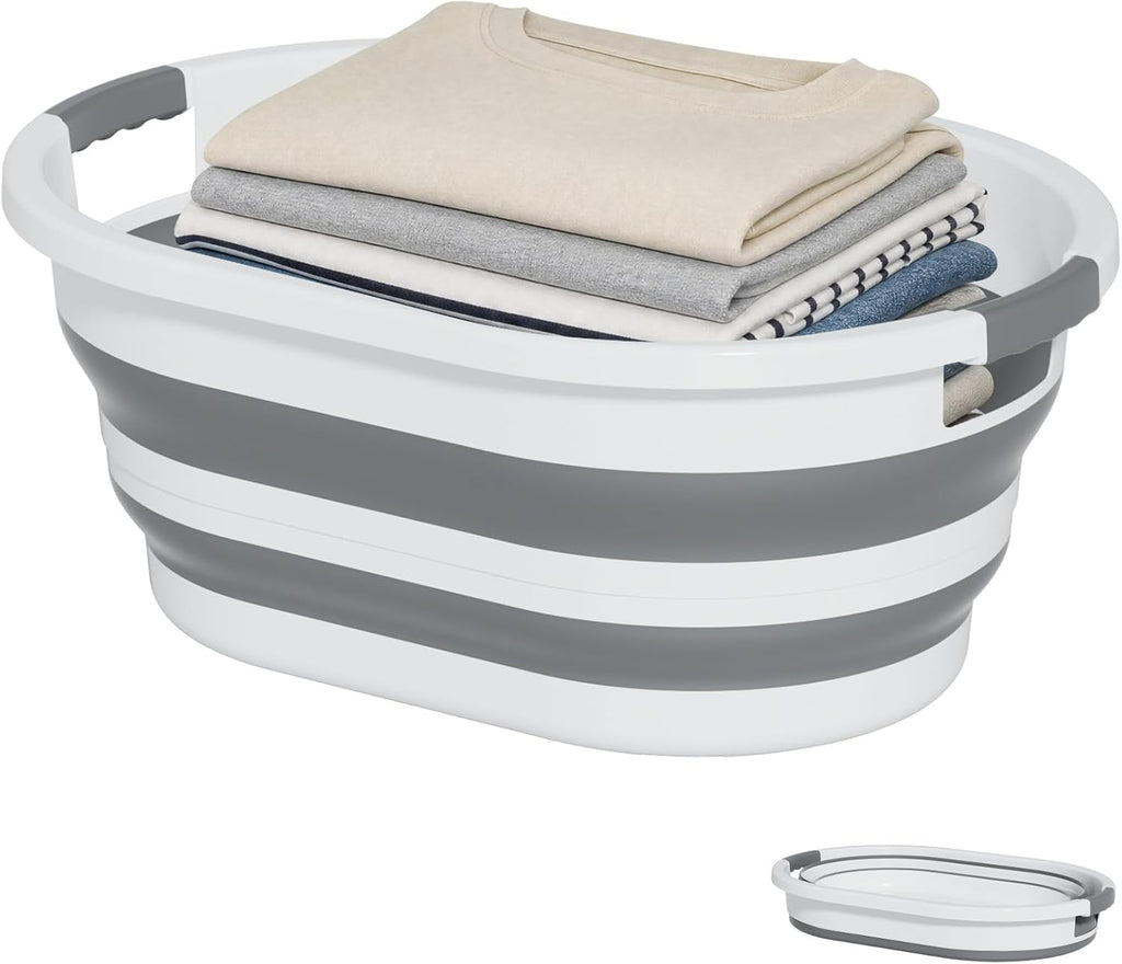 OOAMBB 30L (8Gallon) Collapsible Laundry Basket Plastic (Grey, 1 Pack)