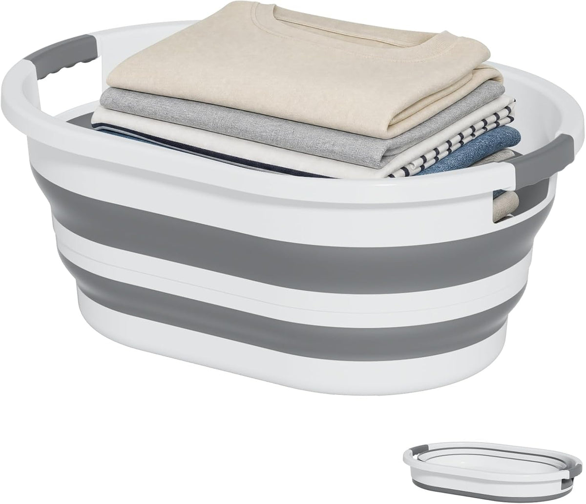 OOAMBB 30L (8Gallon) Collapsible Laundry Basket Plastic (Grey, 1 Pack)
