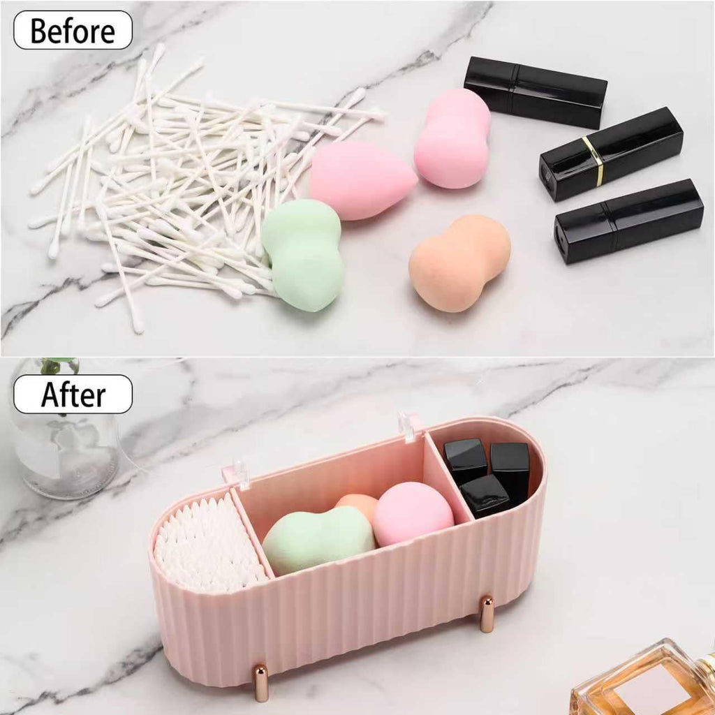 Tecbeauty Qtips Holder, 3 Grids Separate Cotton Swabs Ball Dispenser, Storage Box, Jar for Cotton Pads Bathroom Organizer Canisters - Pink