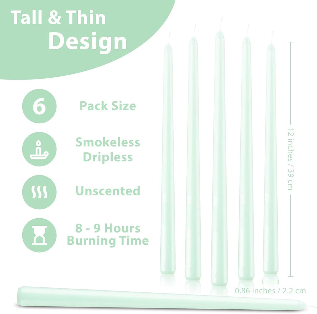 BEARAE Taper Candles, 12 Inch 6 Pack Candle Sticks Smokeless Dripless Unscented Candlesticks, Long Tapered Candles for Wedding Dinner Birthday Ritual Prayer Meditation, 8 Hours Long Burning