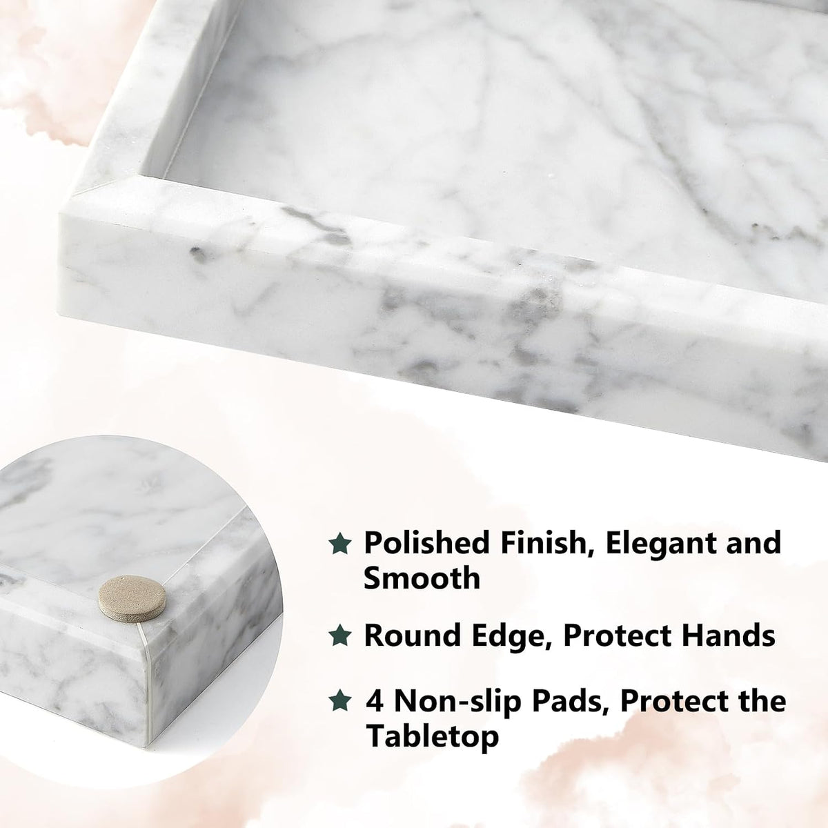 Real Natural Small Marble Tray for Bathroom, Vanity, Kitchen Counter