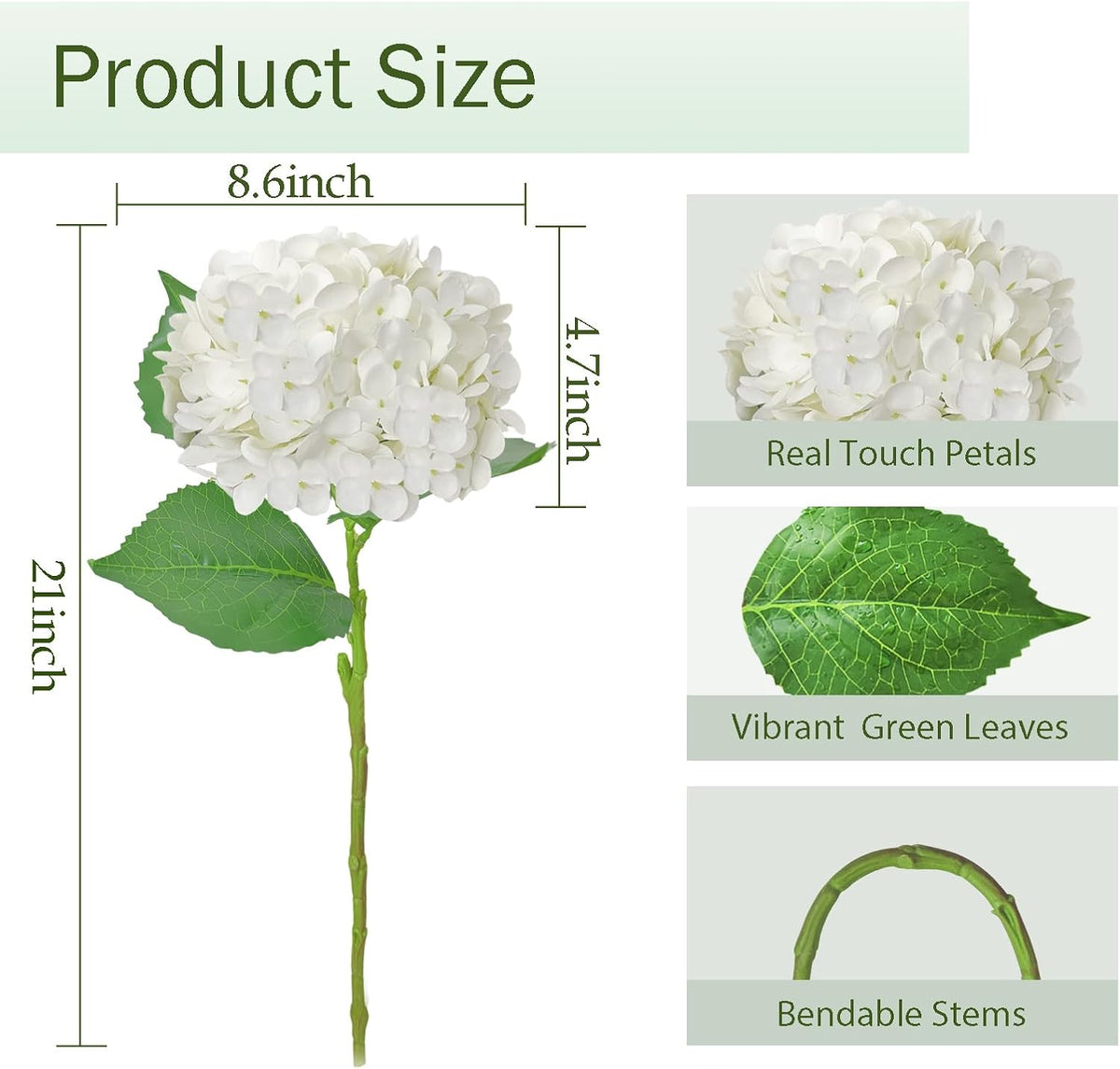 6 Pcs Real Touch White Hydrangea Artificial Flowers with Stems, Fake Silk Flowers for Outdoors, Artificial Flowers for Home Decor Wedding Bouquets Centerpieces Vase