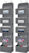 5-Shelf Over The Door Hanging Organizer with 2 Hooks for Room, Gray-2 Pack