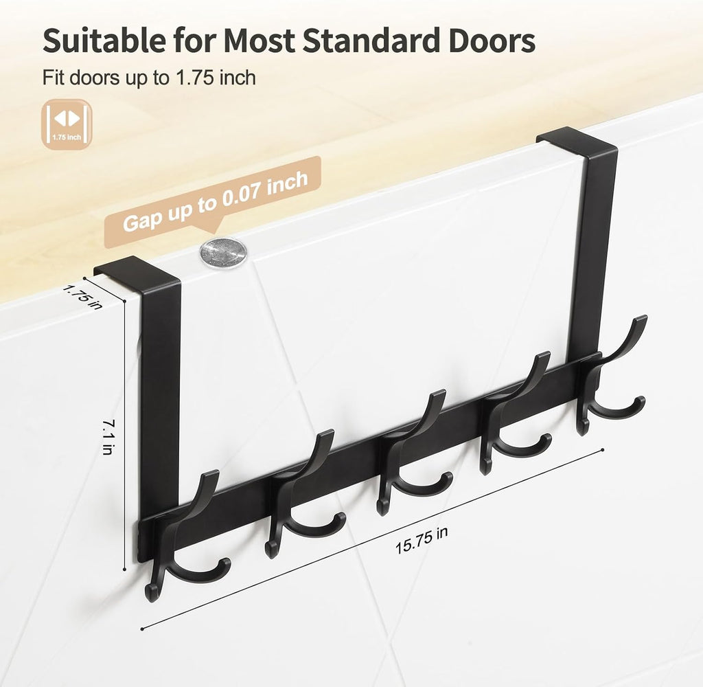 Optish Over The Door Hooks for Hanging, Over The Door Hanger, Over The Door Towel Rack for Bathroom with 5 Triple Coat Hooks, Bathroom Towel Holder Towels Hanger (Black, 3 Pack)