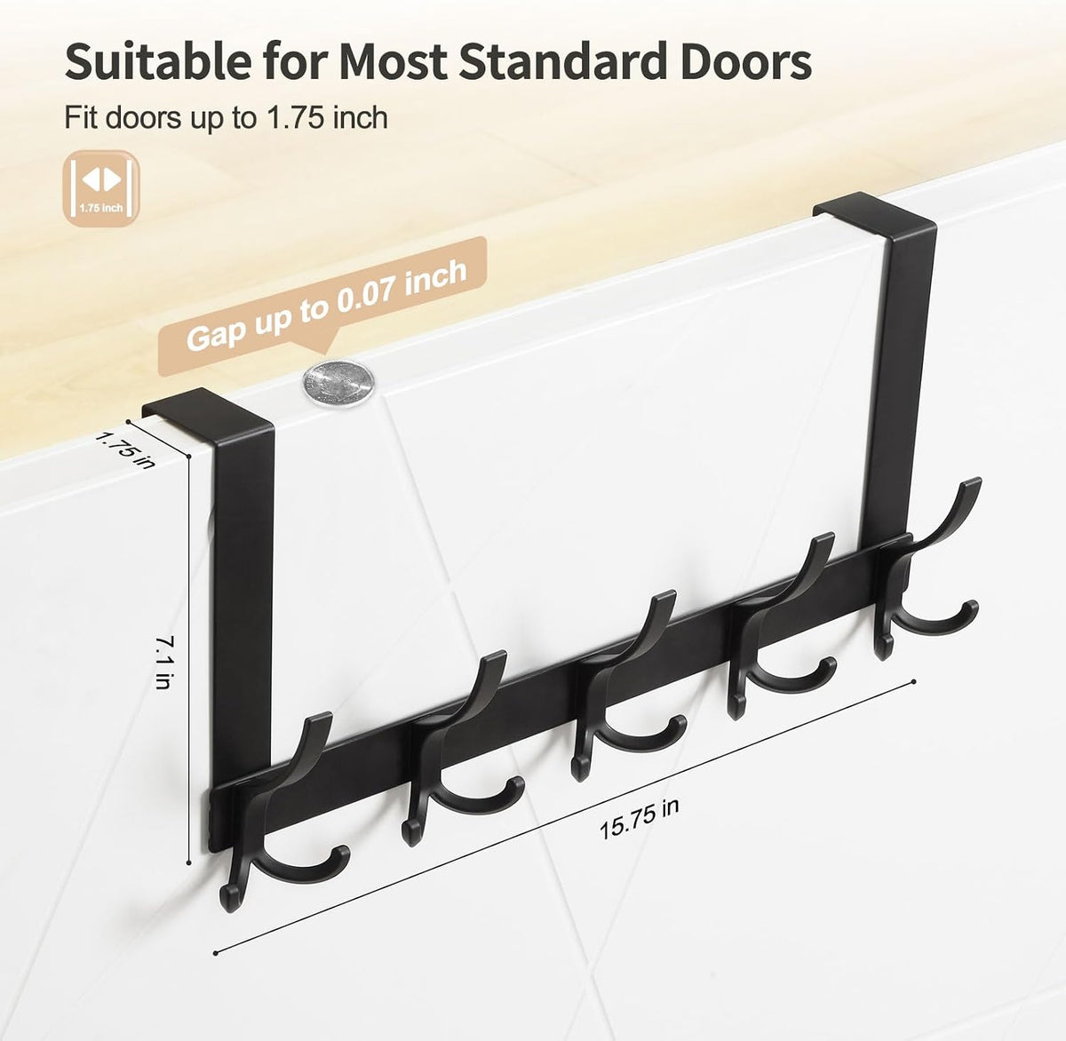 Optish Over The Door Hooks for Hanging, Over The Door Hanger, Over The Door Towel Rack for Bathroom with 5 Triple Coat Hooks, Bathroom Towel Holder Towels Hanger (Black, 3 Pack)