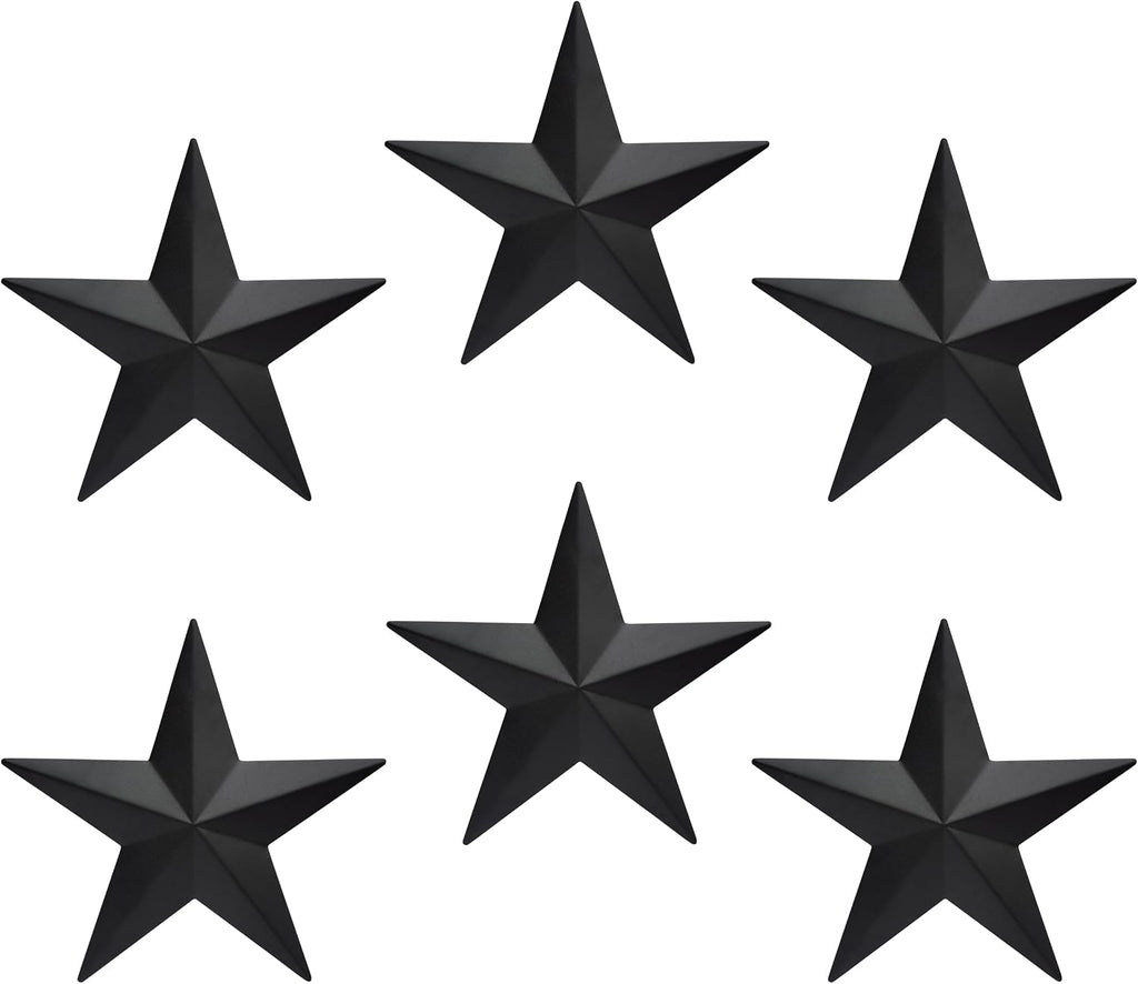 JoyEvy 6" 6pieces Black Metal Barn Star Wall Decor,Texas Stars Art,Metal Stars Rustic Vintage Western Country Farmhouse Home Decoration