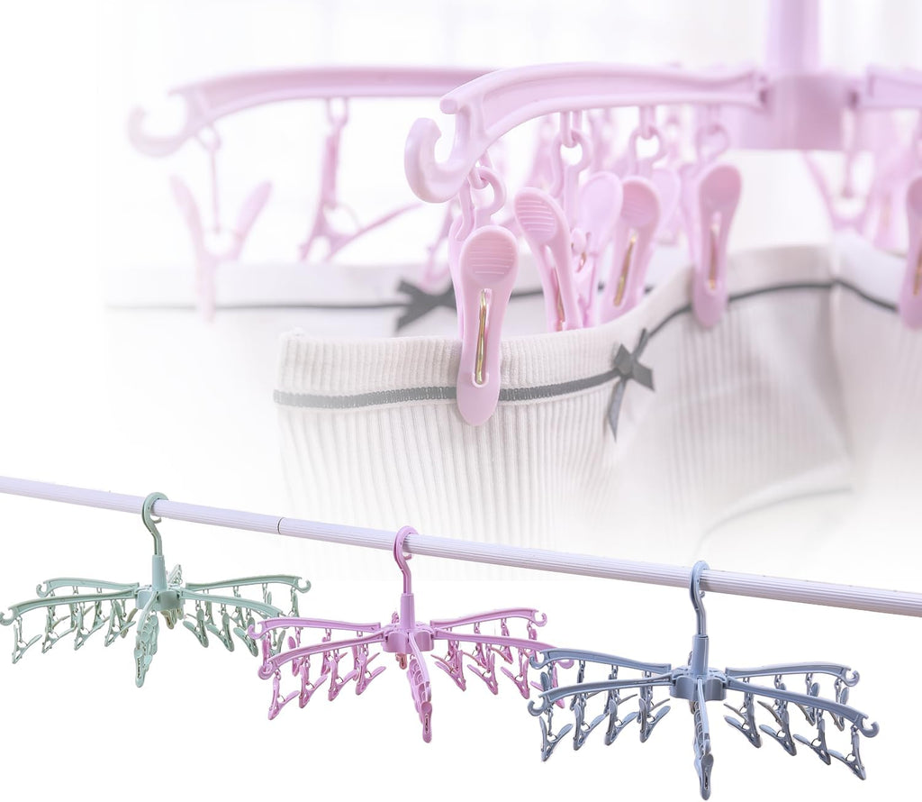Clothes Drying Hanger with 24 Clips,Foldable Hanging Rack 2 PCS