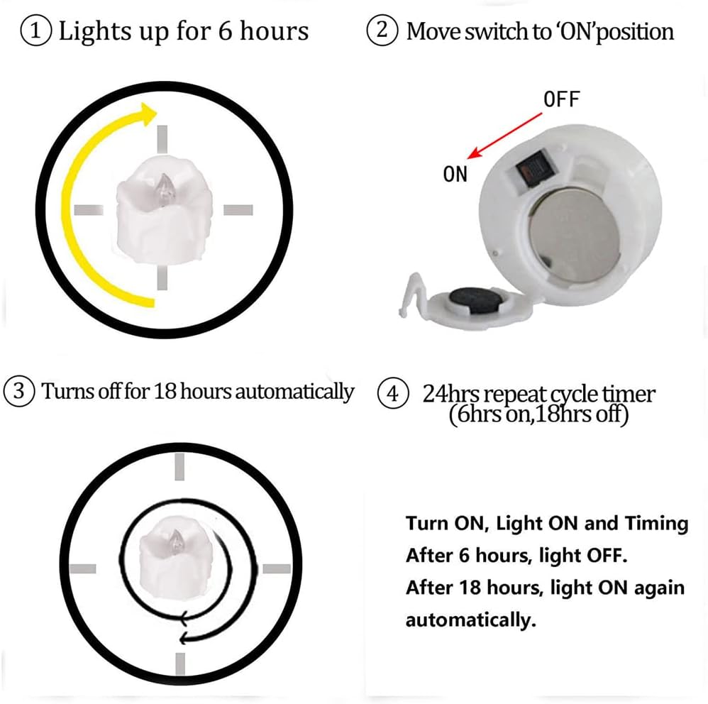 Tealight Candles Battery Operated with Timer (6Hrs ON 18Hrs Off Cycle), 12pcs Timing LED Flickering Flameless Tea Light Electric Votive Candles in Warm White for Xmas Party Halloween Wedding