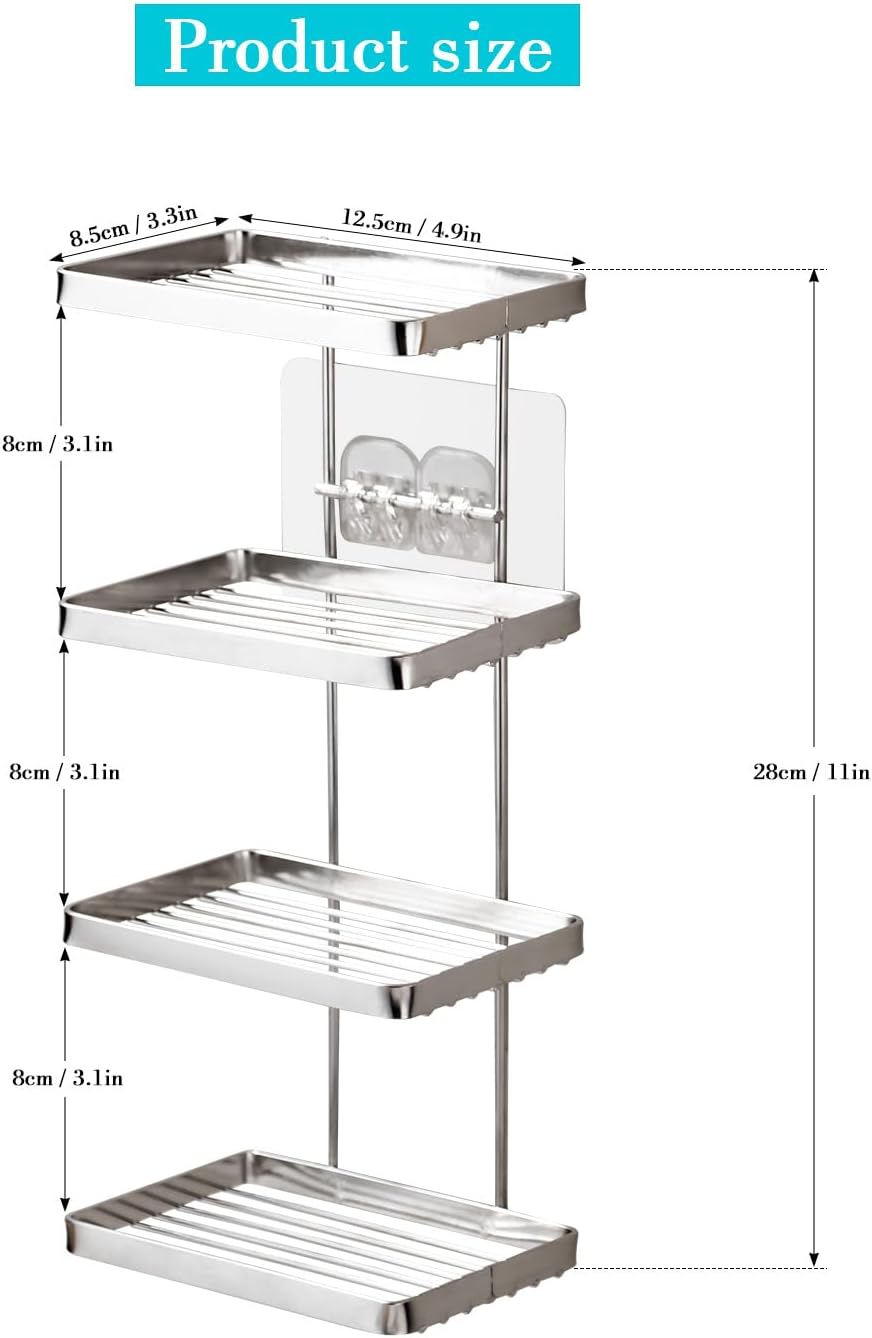 YQh 4 Tier Shower Shampoo Soap Holder, Shower Wall Soap Dish Holder, Shampoo Bar Holder, Bathroom Soap Box, Self-Draining Soap Bar Holder, Stainless Steel Soap Holder for Bathroom, Kitchen
