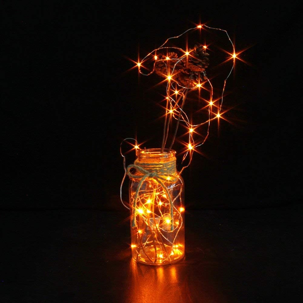 CYLAPEX 12 Pack Fairy Lights Battery Operated 7ft 20 LED Mini String Lights Silver Wire Firefly Starry Moon Twinkle Lights for Wedding Mason Jars Party Christmas Centerpiece Table Decorations, Orange