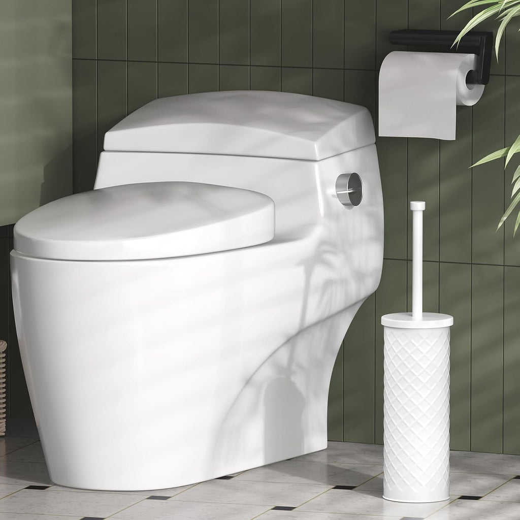 Toilet Bowl Brush and Holder Set 2 Pack with 4 Extra Brush Heads (White)