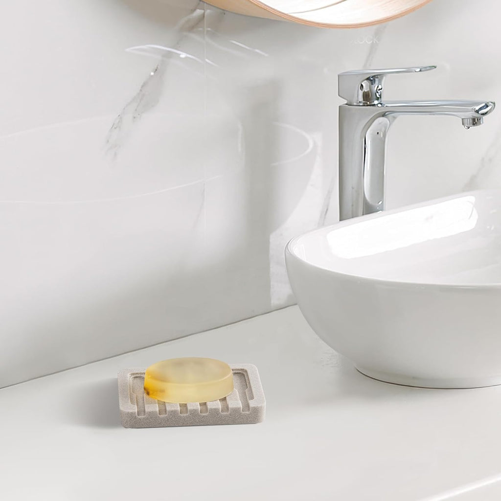 2 Pack Beige Self Draining Soap Dish Bar Soap Holder Sponge Tray for Bathroom Kitchen Sink Countertop