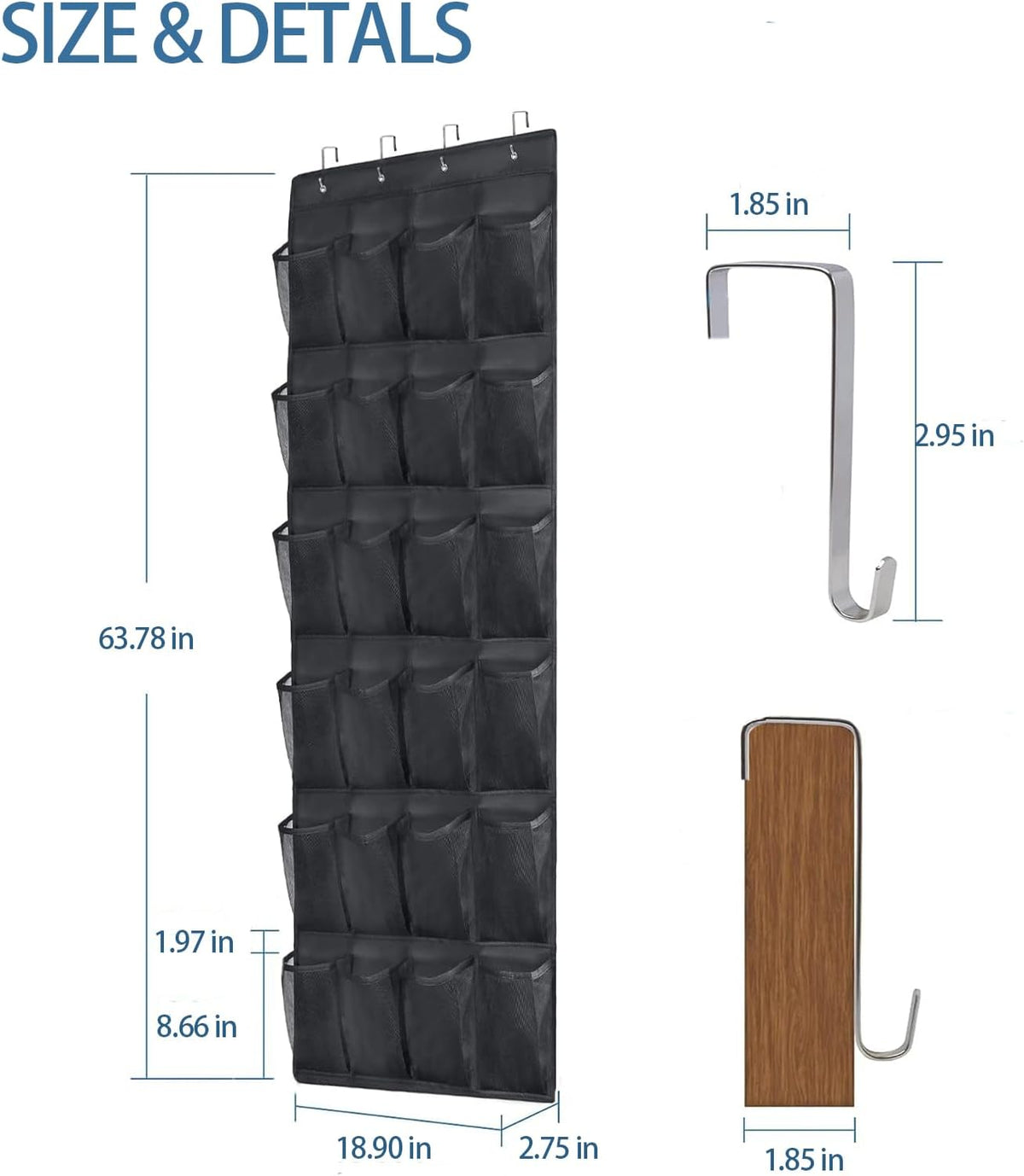 Over the Door Shoe Organizer 24 Extra Large Pockets Hanging Shoe Rack Holder for Closet Storage Hanging Shoe Organizer