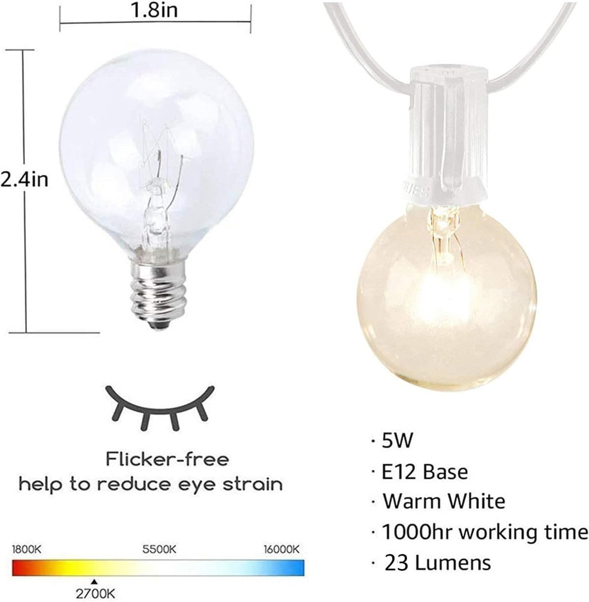 Afirst White String Lights 100FT Outdoor Patio Lights with 105 Globe Bulbs Waterproof Hanging Light for Backyard Party Wedding Lighting