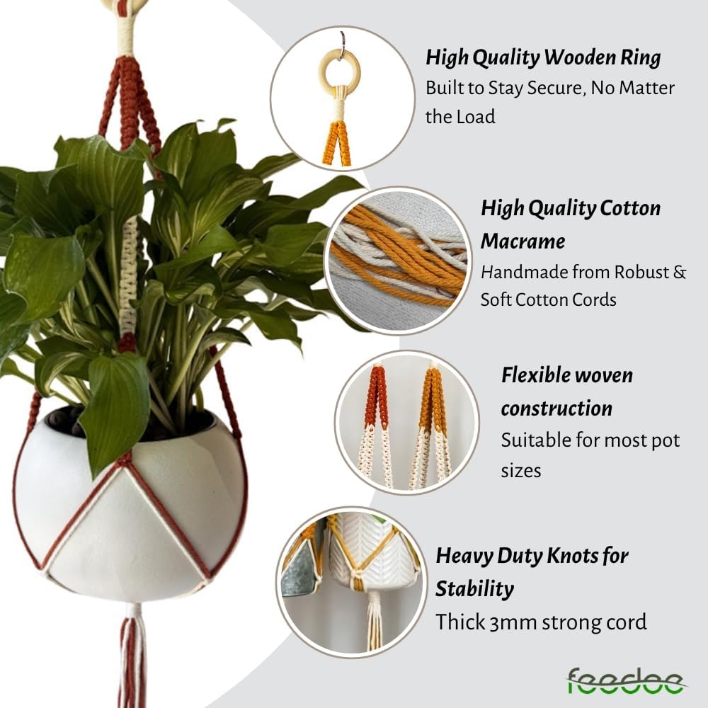 feedee 2 Pack Plant Hanger Indoor, Hanging Plant Holder, Macrame Plant Hangers, Handmade Boho Two-Tone Plant Hanger, Indoor Outdoor Flower Pots Holder, Home Décor Ivory (POTS NOT Included)