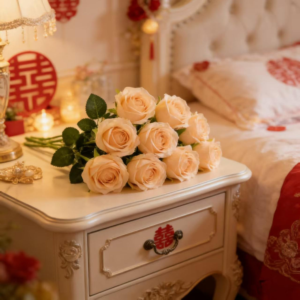 16 Realistic Artificial Roses (Rose-Flower-Champagne)