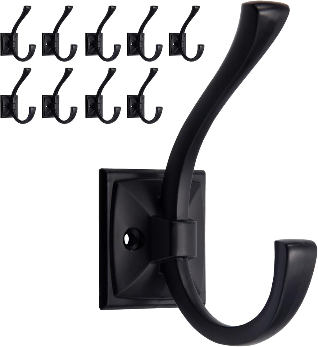 TUNNY 10 Pack Antique Design Wall Hanging Coat Hooks - Matte Black Coat Hooks Towel Hook for Entry Shoe Cabinet, Wardrobe Bathroom Bedroom Furniture Hardware