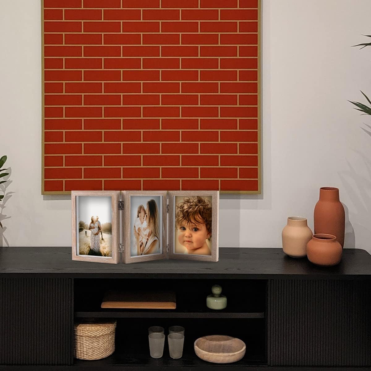 WUTL 4x6 Picture Frame Triple Frame Shadow Box with Glass Front Wood Grain