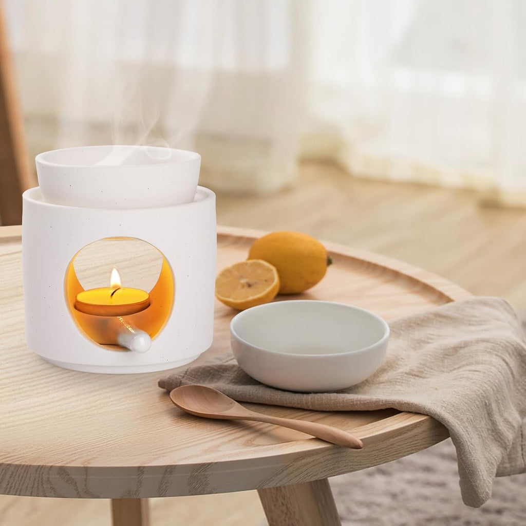 WD&CD Wax Melt Ceramic Oil Burner White, Aroma Diffuser Essential Oil Burner Aromatherapy Wax Burner with Tealight Holder, Home Bedroom Decor