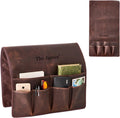 EURYNOME Personalized Sofa Armrest Genuine Leather Storage Bag,Custom Anti-Slip Sofa Organizer Pouch for Remote Control,Phone,ipad,Magazine,etc