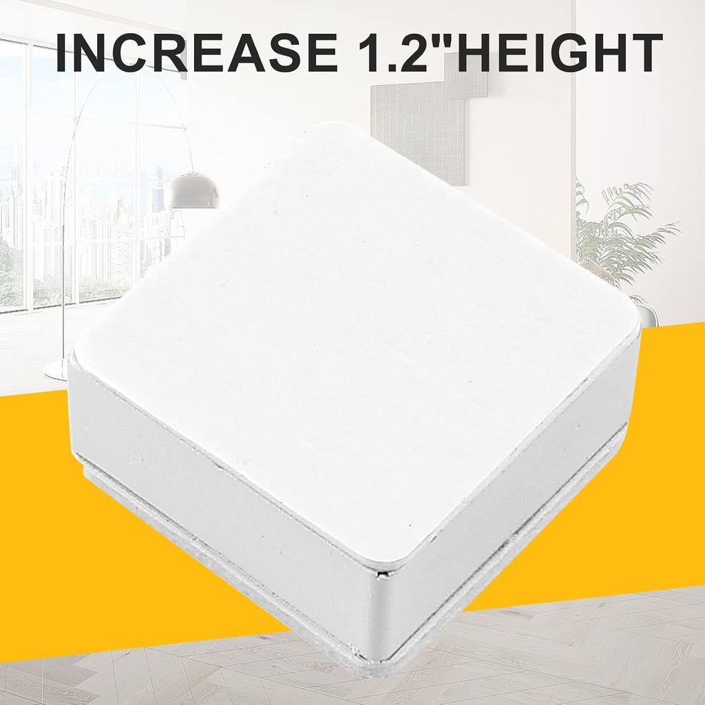 1.2 Inch Height 4Pack White Self-Adhesive Square Bed Risers