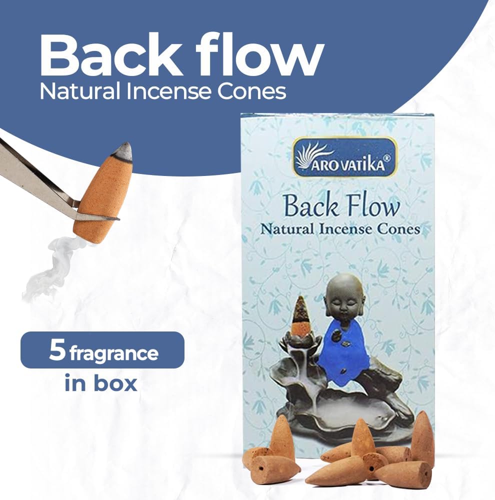 ARO VATIKA Backflow Natural Masala Pack 'B' Incense 50 Cones | 5 Assorted Fragrances of Patchouli, Sandal, Lavender, Rose, Lotus | Best for Prayer, Meditation & Home Fragrance | Burn time- 16-18 mins