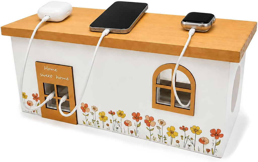 Wood Cable Management Box, Cord Hider & Organizer for Power Strip