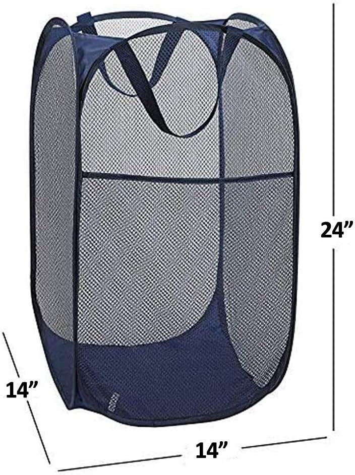 Pop up Laundry Hamper, Foldable Mesh Clothes Hamper for Kids Room, College Dorm or Travel, Collapsible Laundry Basket for Storage, Blue