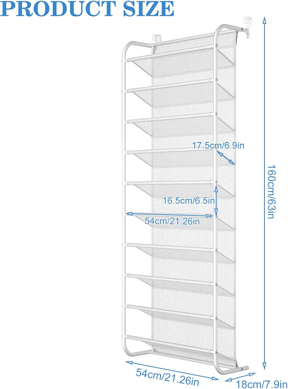 AQQHSAIN 10 Tier Over The Door Shoe Organizer Wall Shoe Shelf Shoe Holder Door Shoe Rack for Closet Pantry Hanging Shoes Clothes Toys Storage Shelves (White)