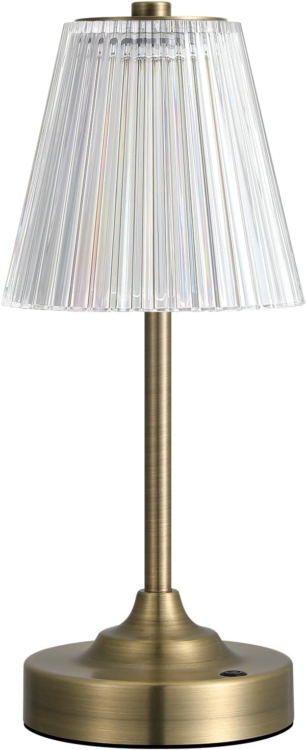 Bronze Cordless Rechargeable Table Lamp, Touch Battery Powered Lamp, 3 Color Modes, Crystal Acrylic Lampshade, Portable Ambient Night Light for Desk, Bedroom, Living Room, Dining Room, Kitchen, Bar