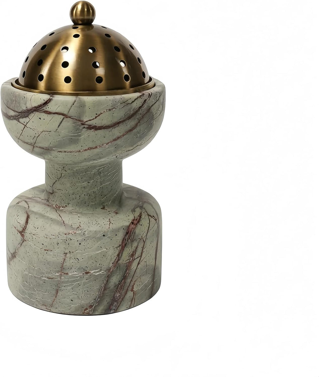 Natural Marble Incense Burner with Brass Accents 6.29 x 3.54 inches Multi-Purpose Holder for Cones/Sticks/Sage, Home Decor & Relaxation (Red Veins)
