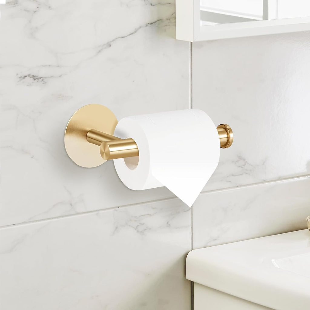 Yagoo Adhesive Toilet Paper Holder, Rustproof Toilet Roll Holder(1, Gold)