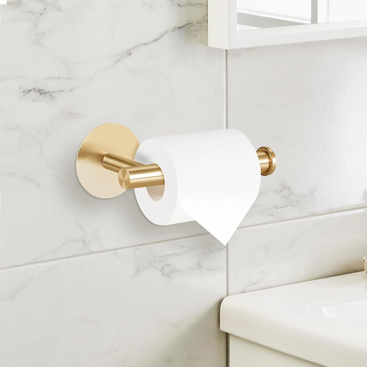 Yagoo Adhesive Toilet Paper Holder, Rustproof Toilet Roll Holder(1, Gold)