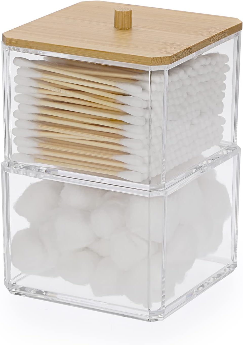 Hipiwe Clear Q-tip Dispenser Holder Acrylic Bathroom Containers, 2-Tier