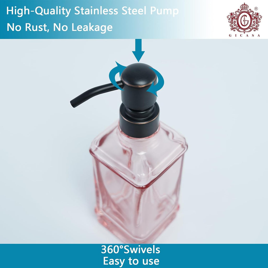 Soap Dispenser，10 Oz Antique Design Thick Glass Hand Soap Dispensers, with 304 Rust Proof Stainless Steel Pump, 6Pcs Stickers, for Kitchen,Bathroom, Apricot+Oil Rubbed Bronze