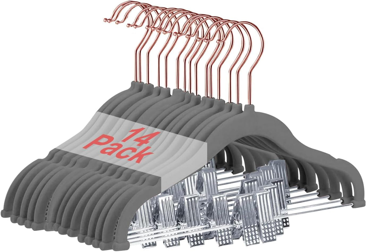 Baby Velvet Hangers with Clips Non-Slip for Clothes Gray 14 Pack